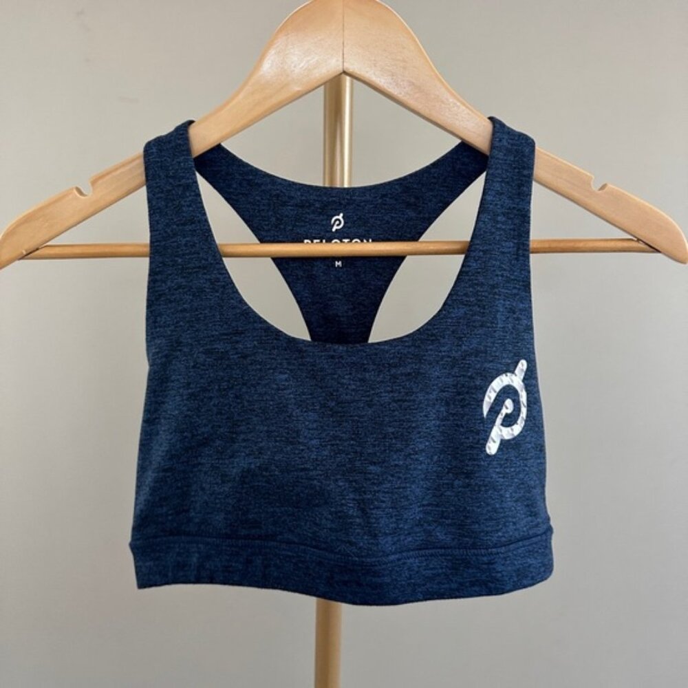 Peloton Sports Bra Heathered Blue Strappy Back Size M Workout Top